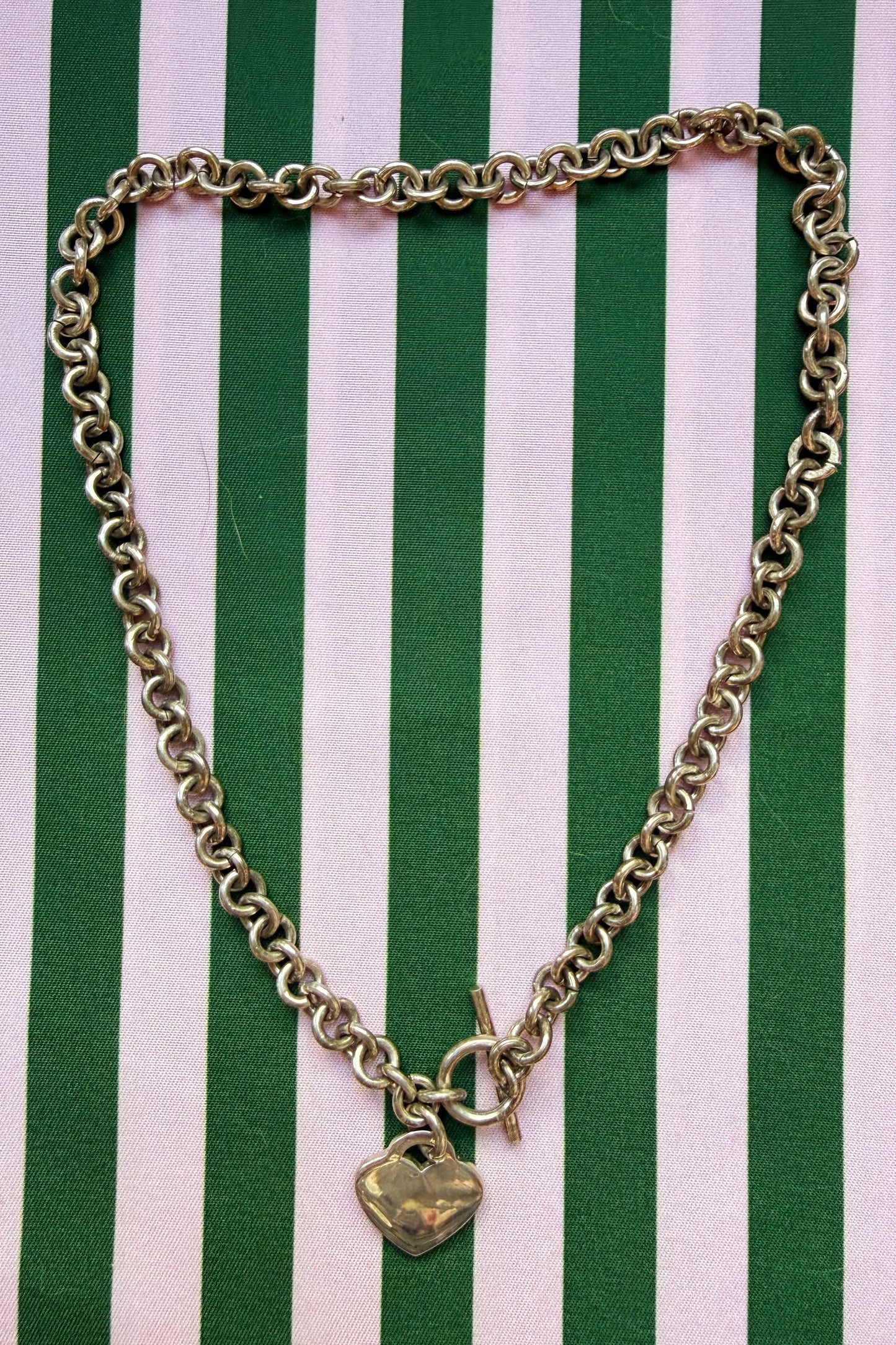 Vintage Sterling Cable Chain with Heart Tag Necklace 16”