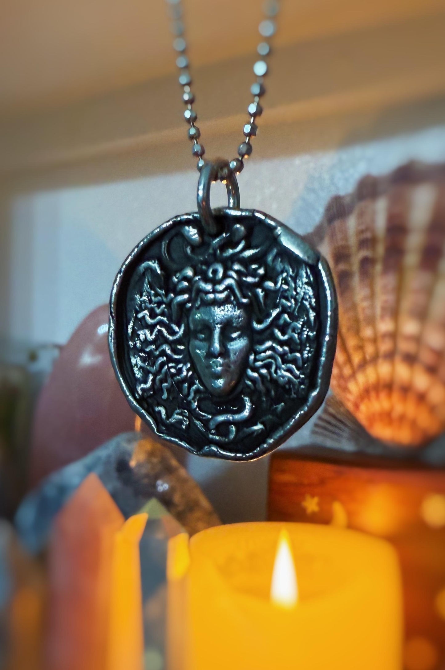 Fine Silver Medusa Pendant Necklace: Handmade Protection Charm