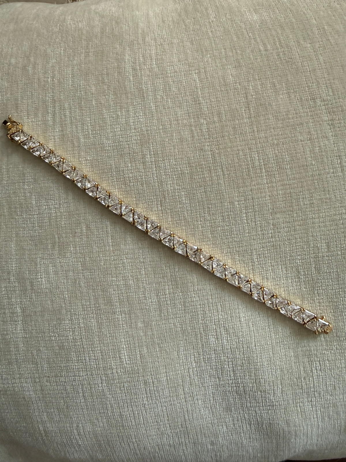 Gold over Sterling Silver triangle/trillion cut CZ tennis bracelet
