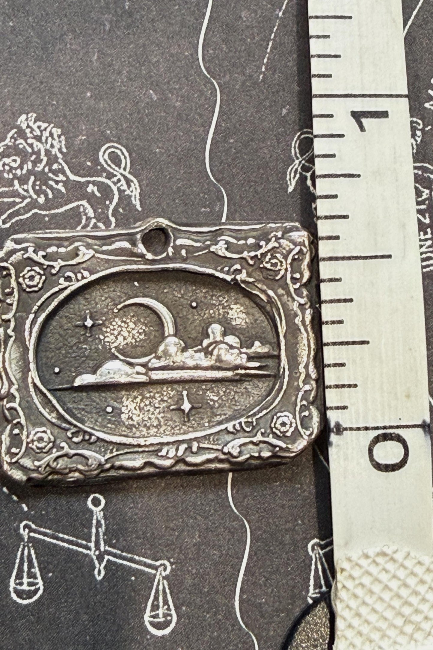 Portrait of the Moon Wax Seal Good Luck Charm Pendant in .999 Fine silver