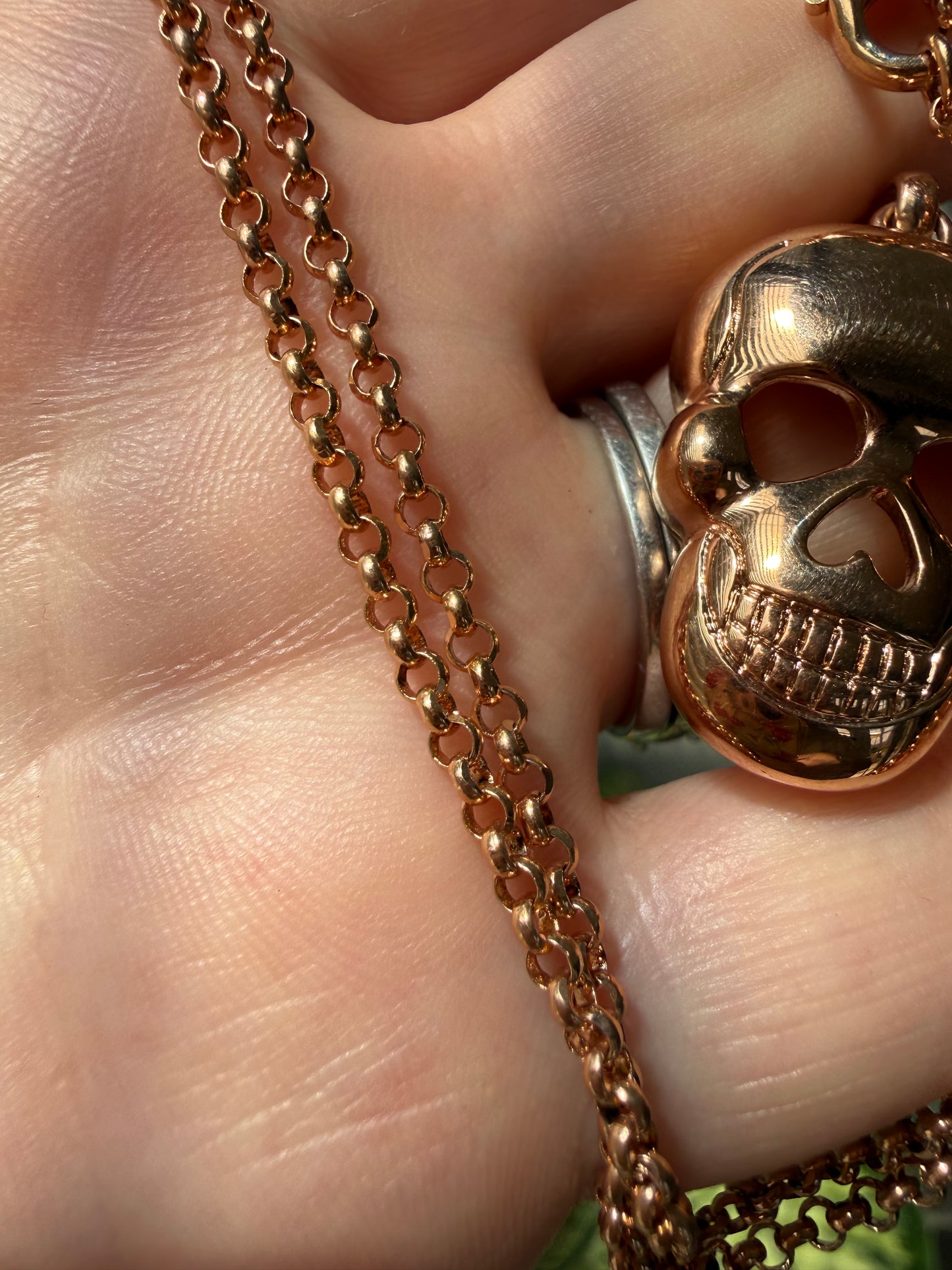 Vintage Milor bronze skull pendant charm with rolo chain 26”