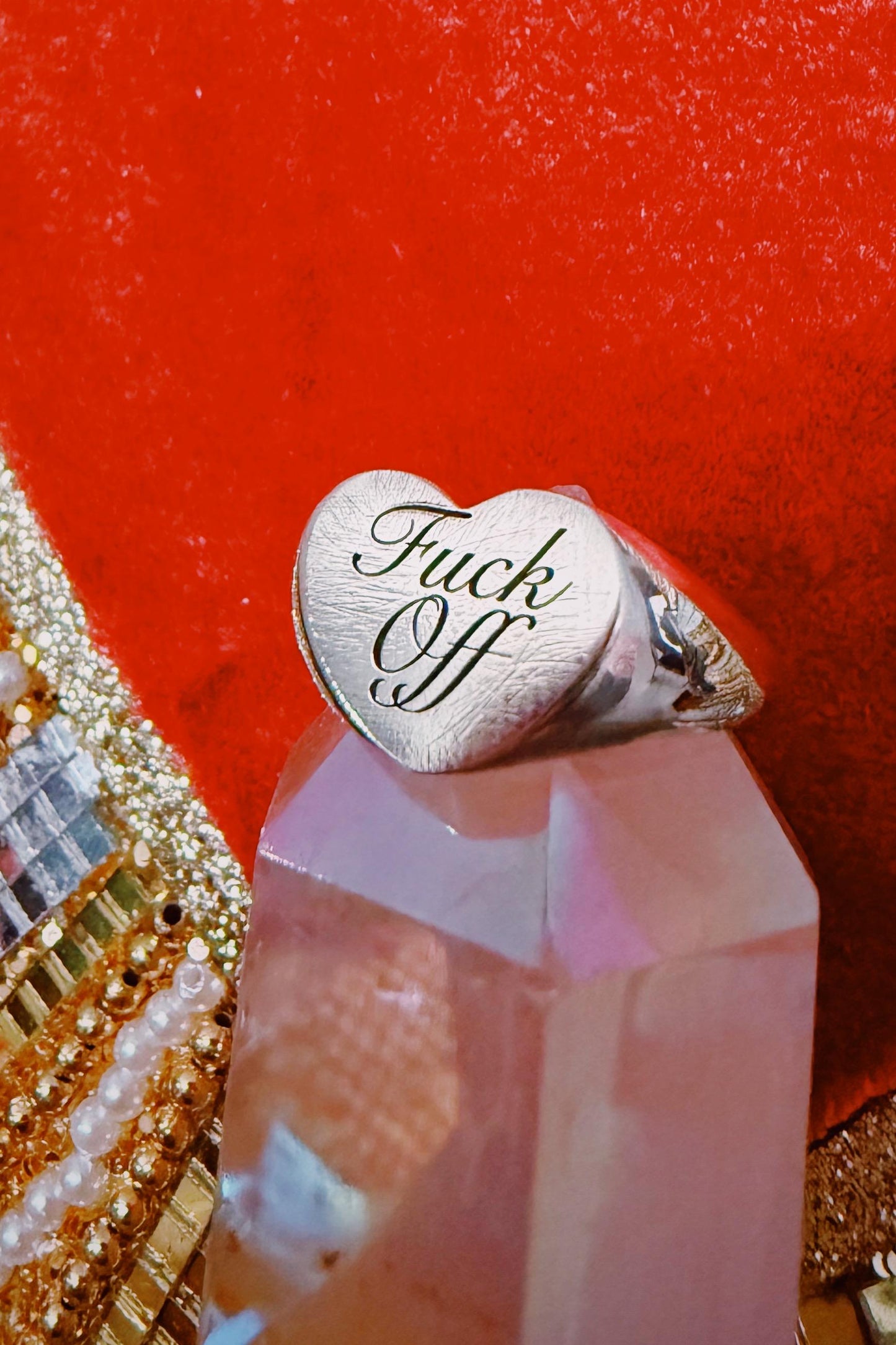 F Off Sterling Silver Heart Signet ring, made to order