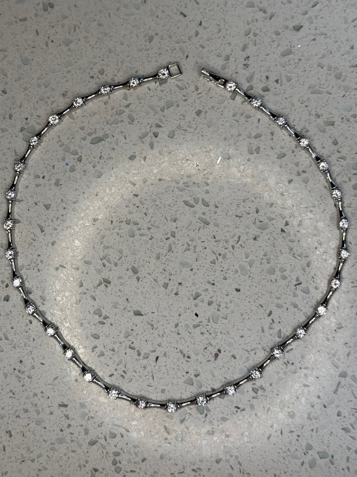 Vintage sterling silver CZ bamboo link necklace 16”