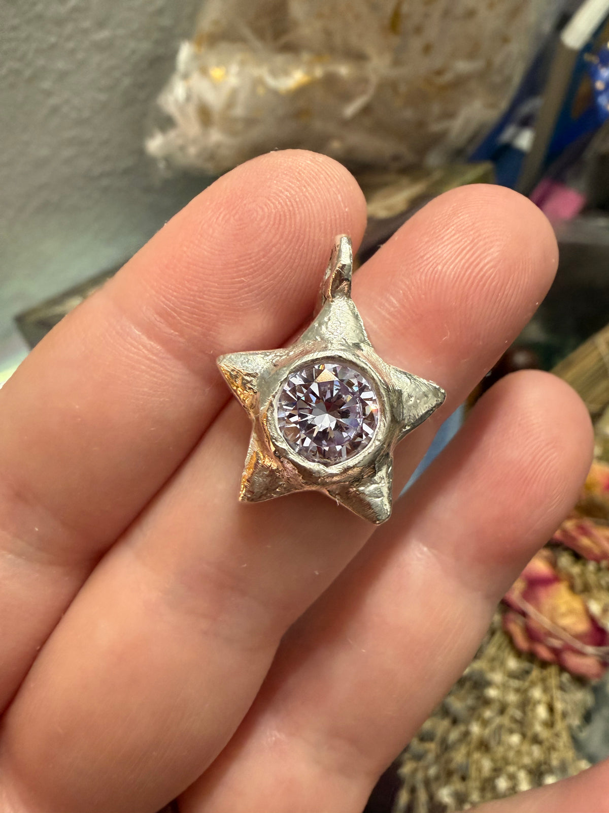 Custom Listing - .999 fine silver star with ruby pink CZ