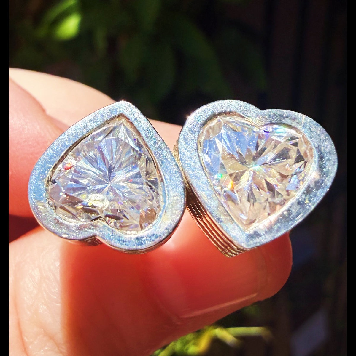 Sterling Silver Fluted Double Heart Moissanite Ring