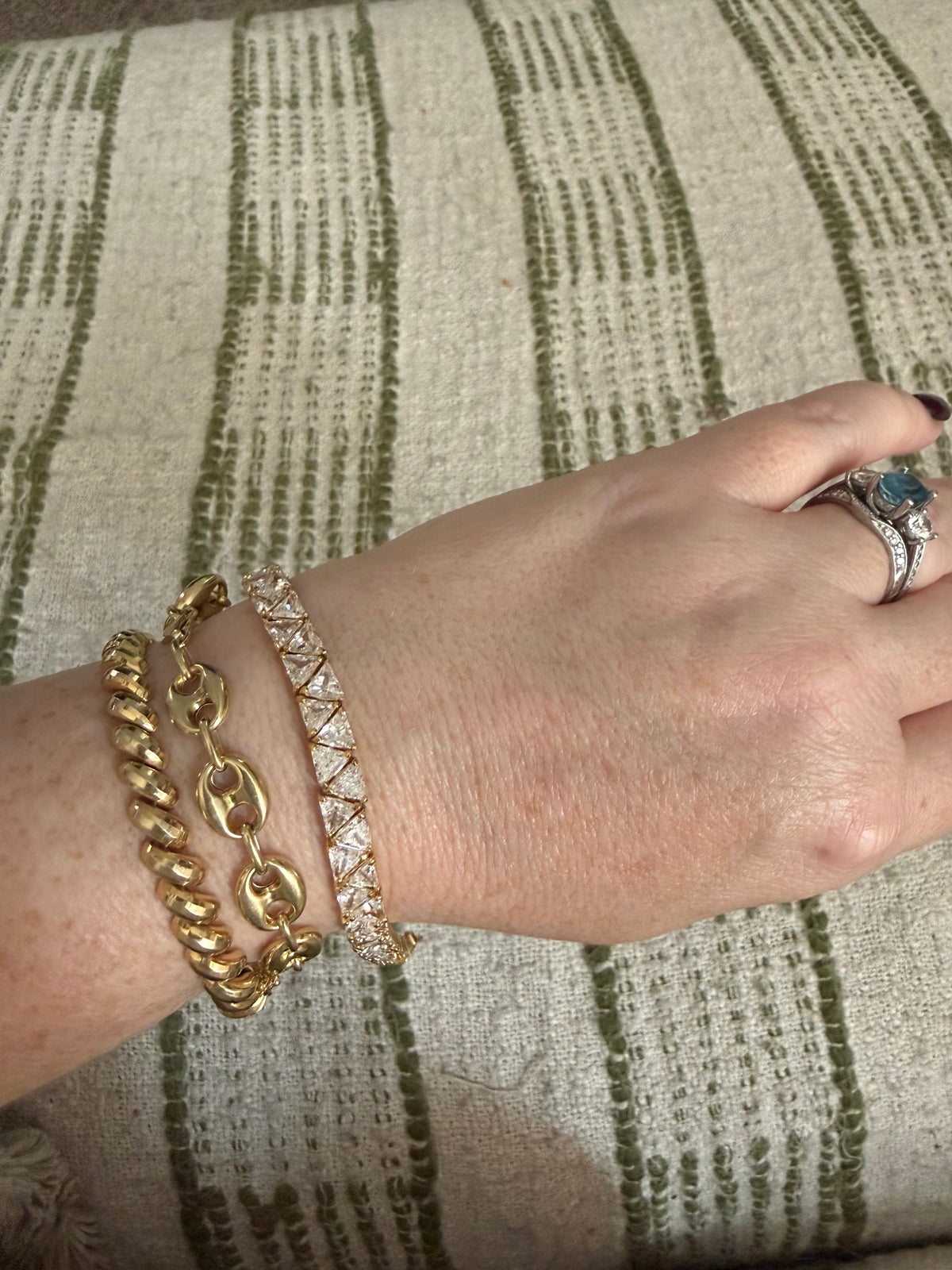 Gold over Sterling Silver triangle/trillion cut CZ tennis bracelet