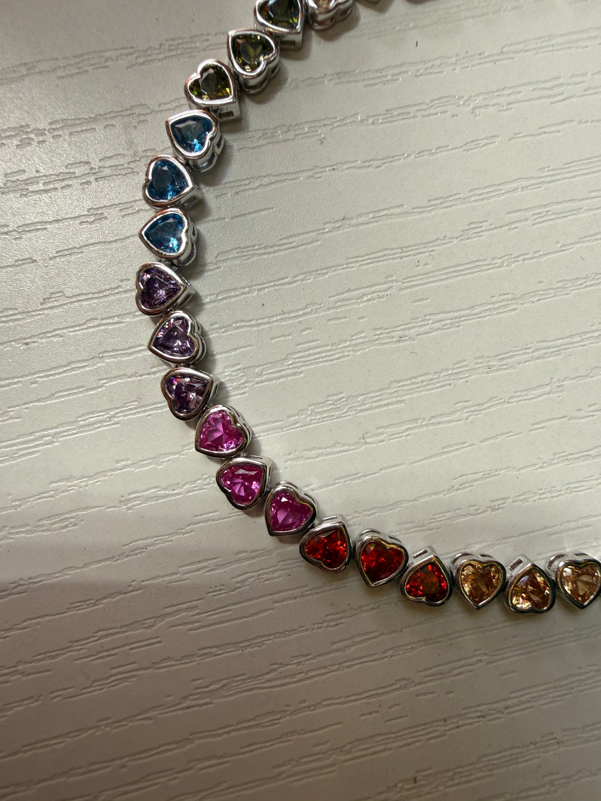 Sterling Silver Rainbow Heart Tennis Bracelet 7”