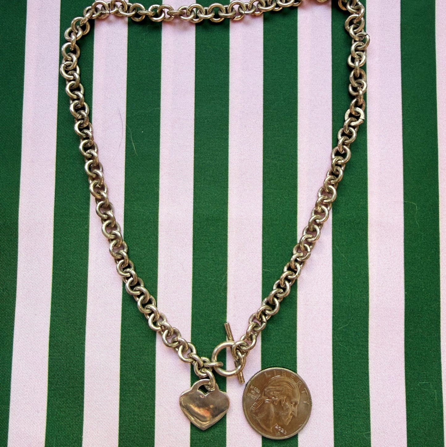 Vintage Sterling Cable Chain with Heart Tag Necklace 16”
