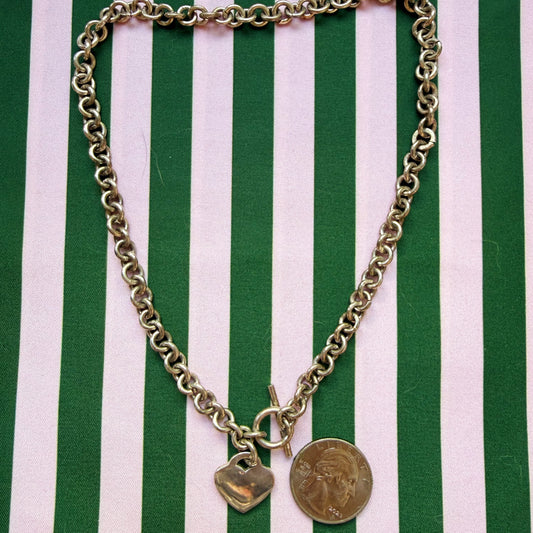 Vintage Sterling Cable Chain with Heart Tag Necklace 16”