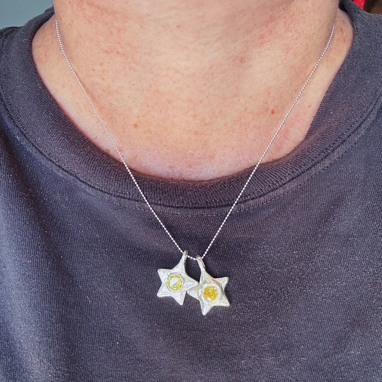 .999 Fine Silver Handmade Gemset Star Charm