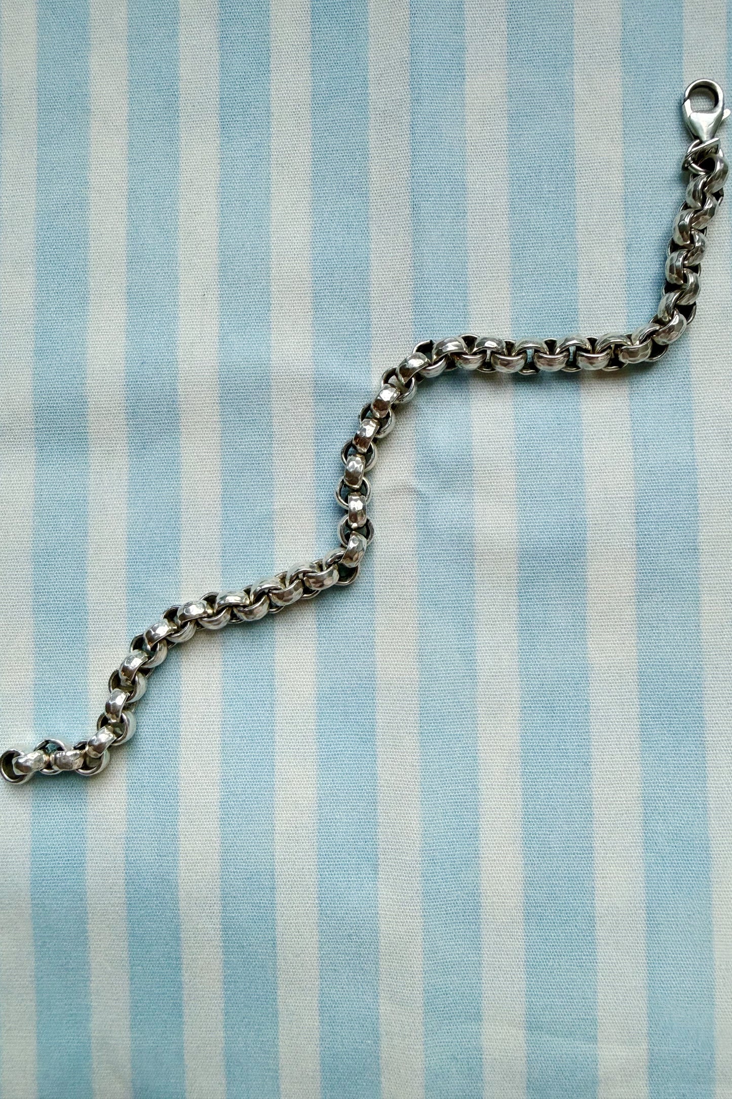 .999 Fine Silver Hammered Rolo Chain Bracelet 7.5”