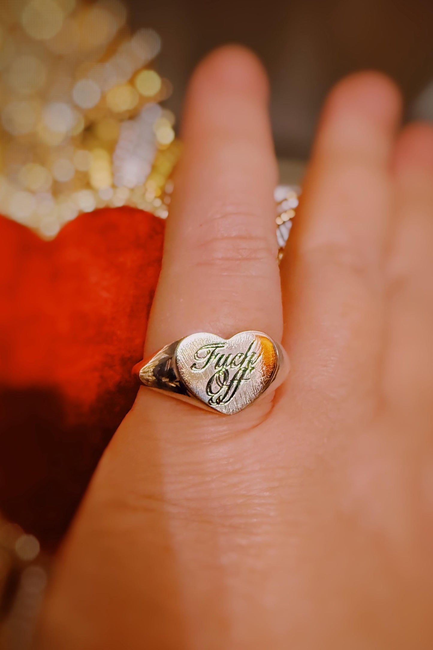 F Off Sterling Silver Heart Signet ring, made to order