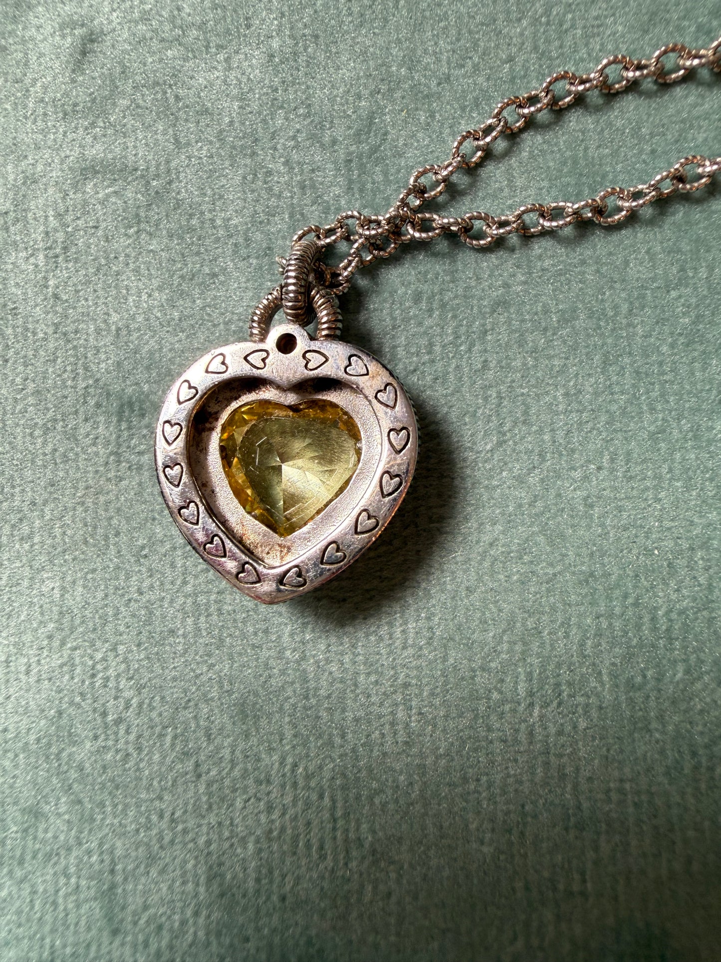 Judith Ripka Sterling Silver and Yellow Heart Pendant Necklace 17”