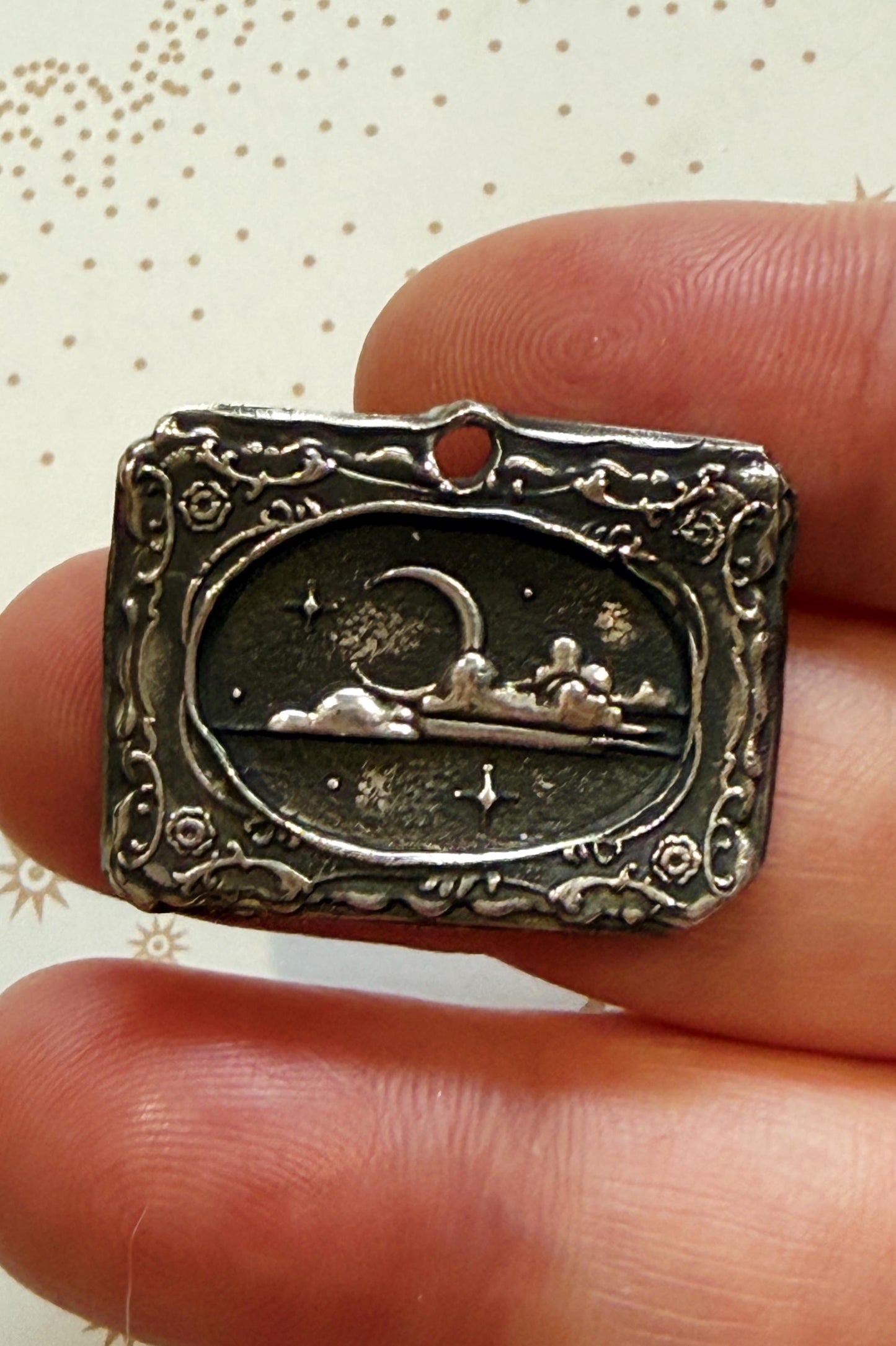 Portrait of the Moon Wax Seal Good Luck Charm Pendant in .999 Fine silver