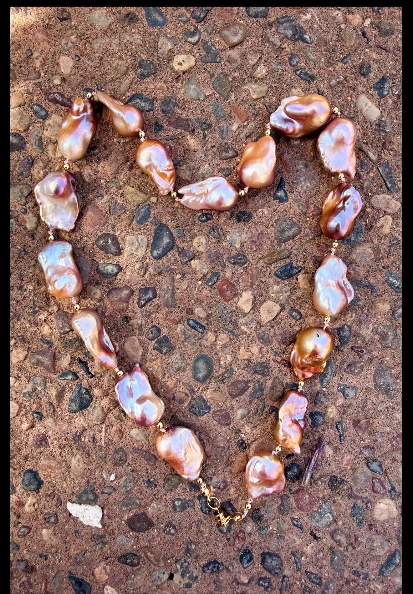 Genuine Freshwater Baroque Pearl and 18k Gold Filled Bead Necklace
