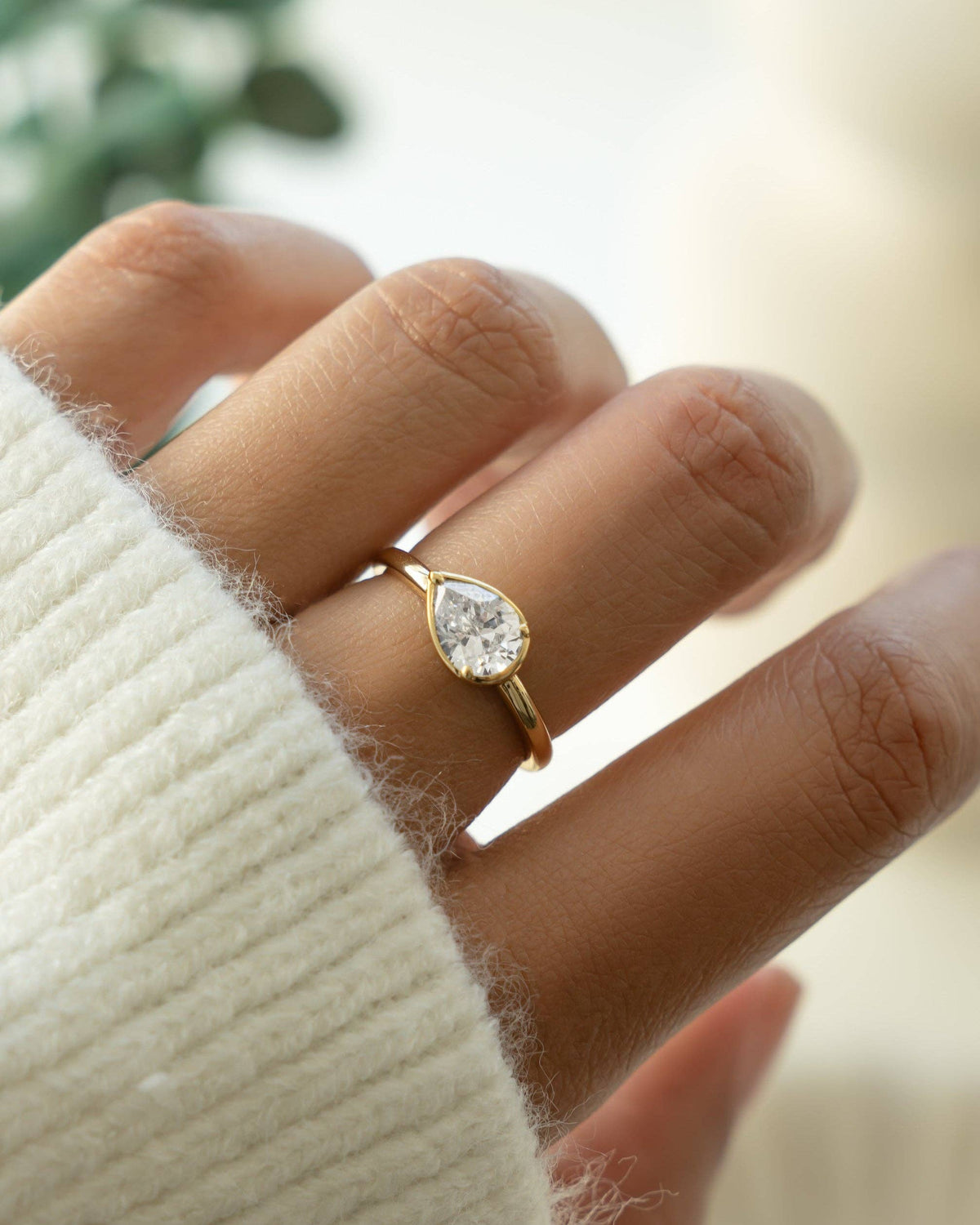 Sideways Bezel Pear Ring