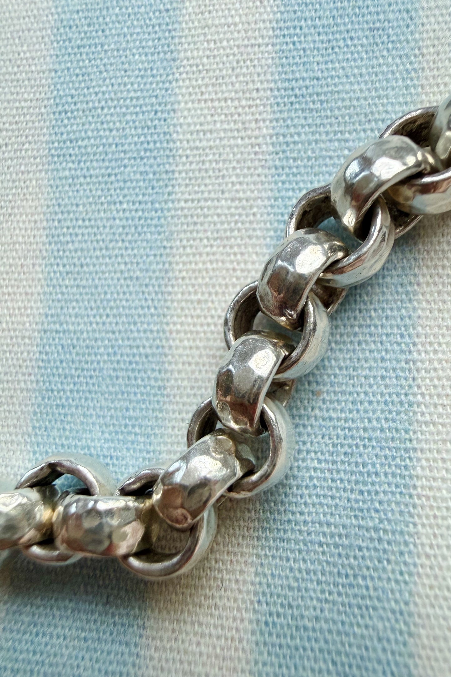 .999 Fine Silver Hammered Rolo Chain Bracelet 7.5”