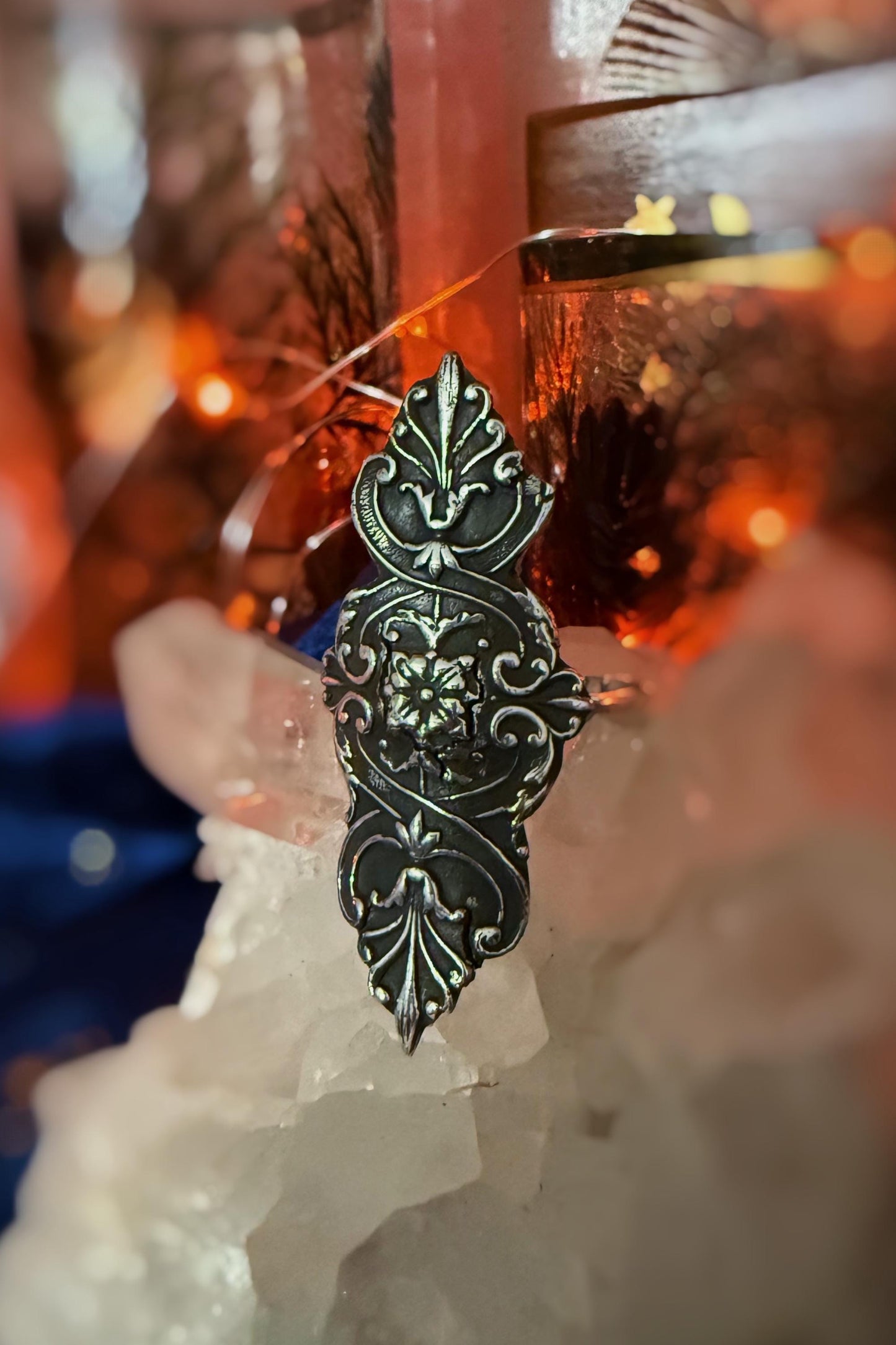 Floral Victorian Acanthus Shield ring handmade in fine and sterling silver