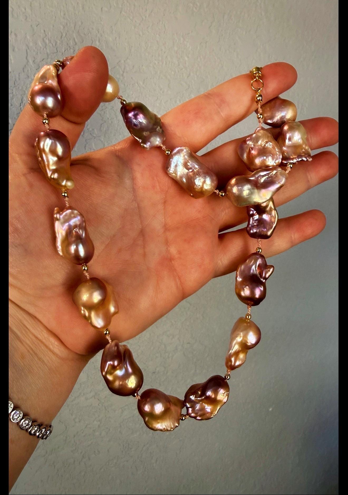 Genuine Freshwater Baroque Pearl and 18k Gold Filled Bead Necklace