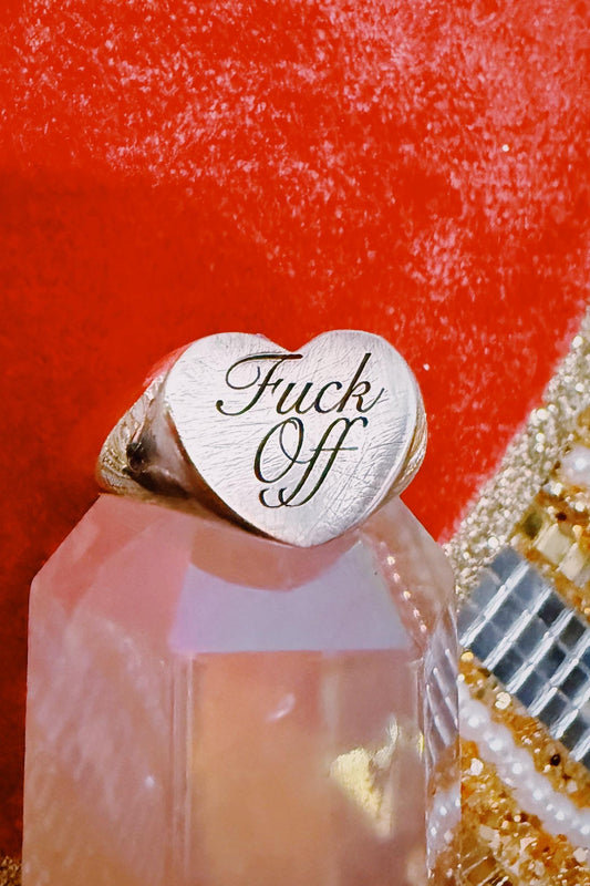 F Off Sterling Silver Heart Signet ring, made to order