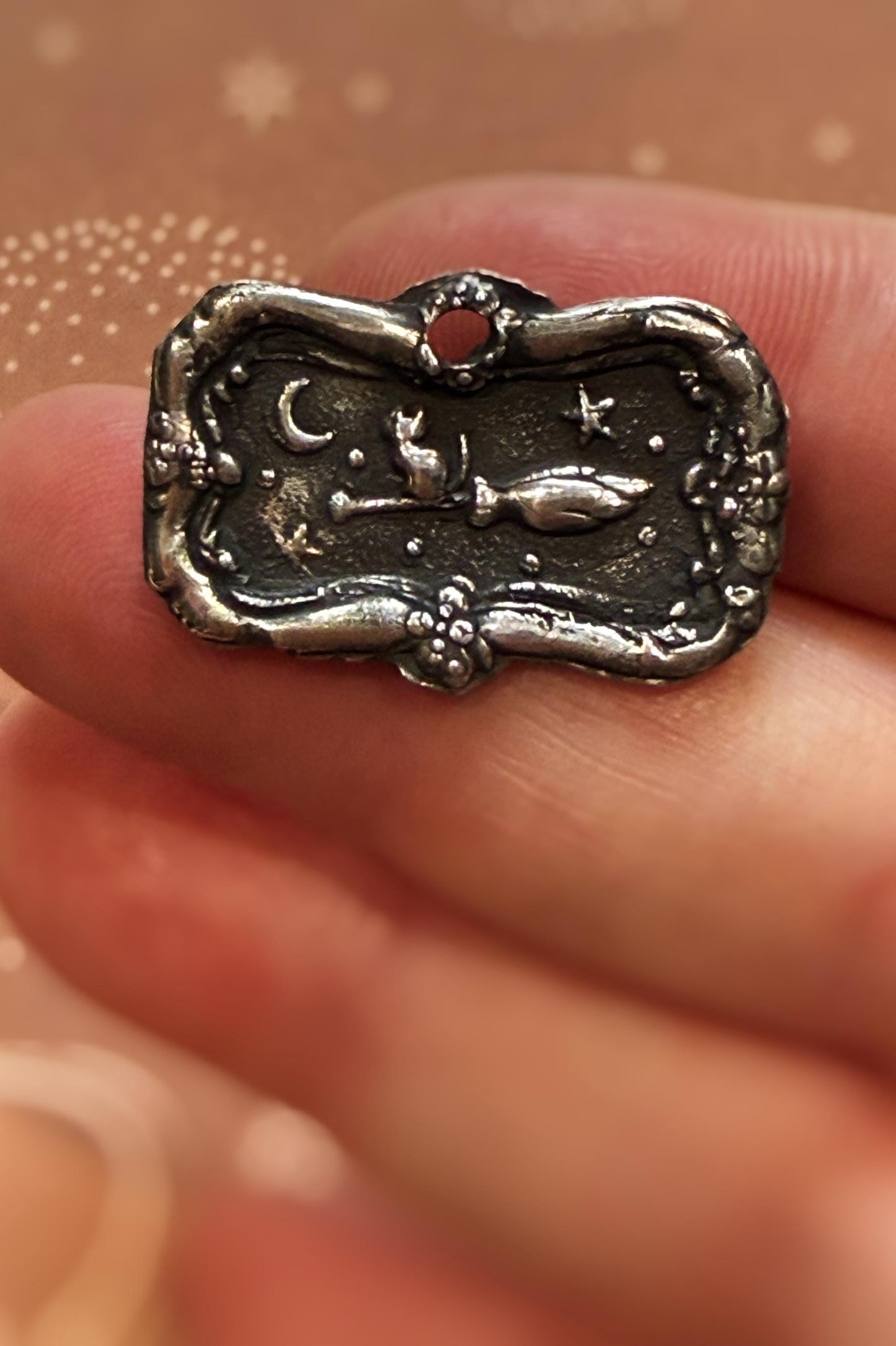 Witch’s Familiar Wax Seal Good Luck Charm Pendant in .999 Fine silver