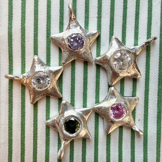 La Étoile Potelée .999 Fine Silver Handmade Gemset Star Charm