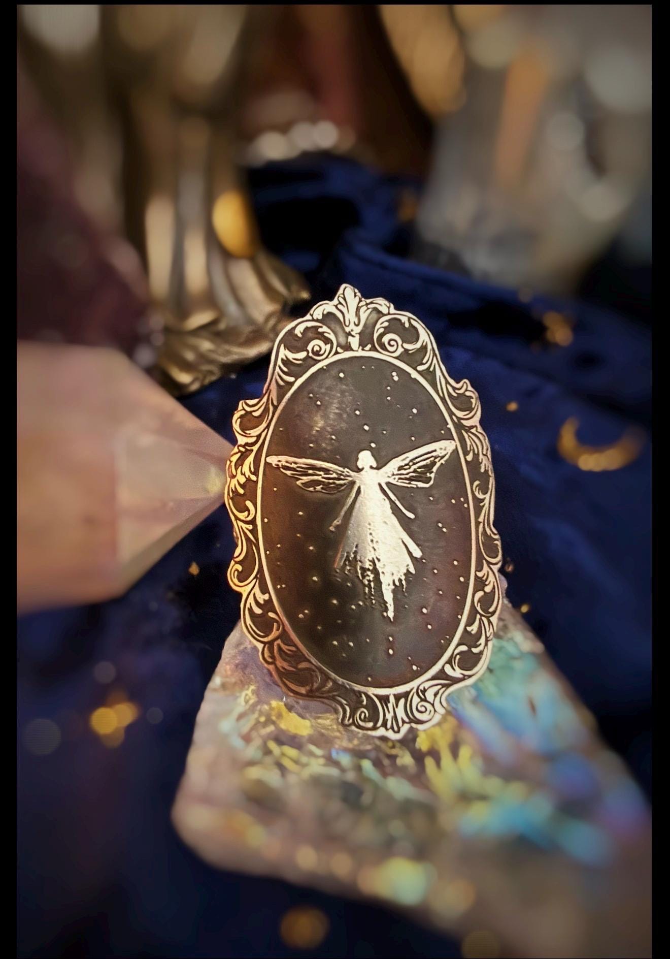 Portrait of a Midnight Fairy Handmade Sterling Silver Ring or Necklace, made to order