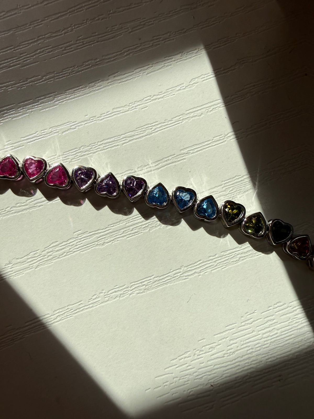 Sterling Silver Rainbow Heart Tennis Bracelet 7”