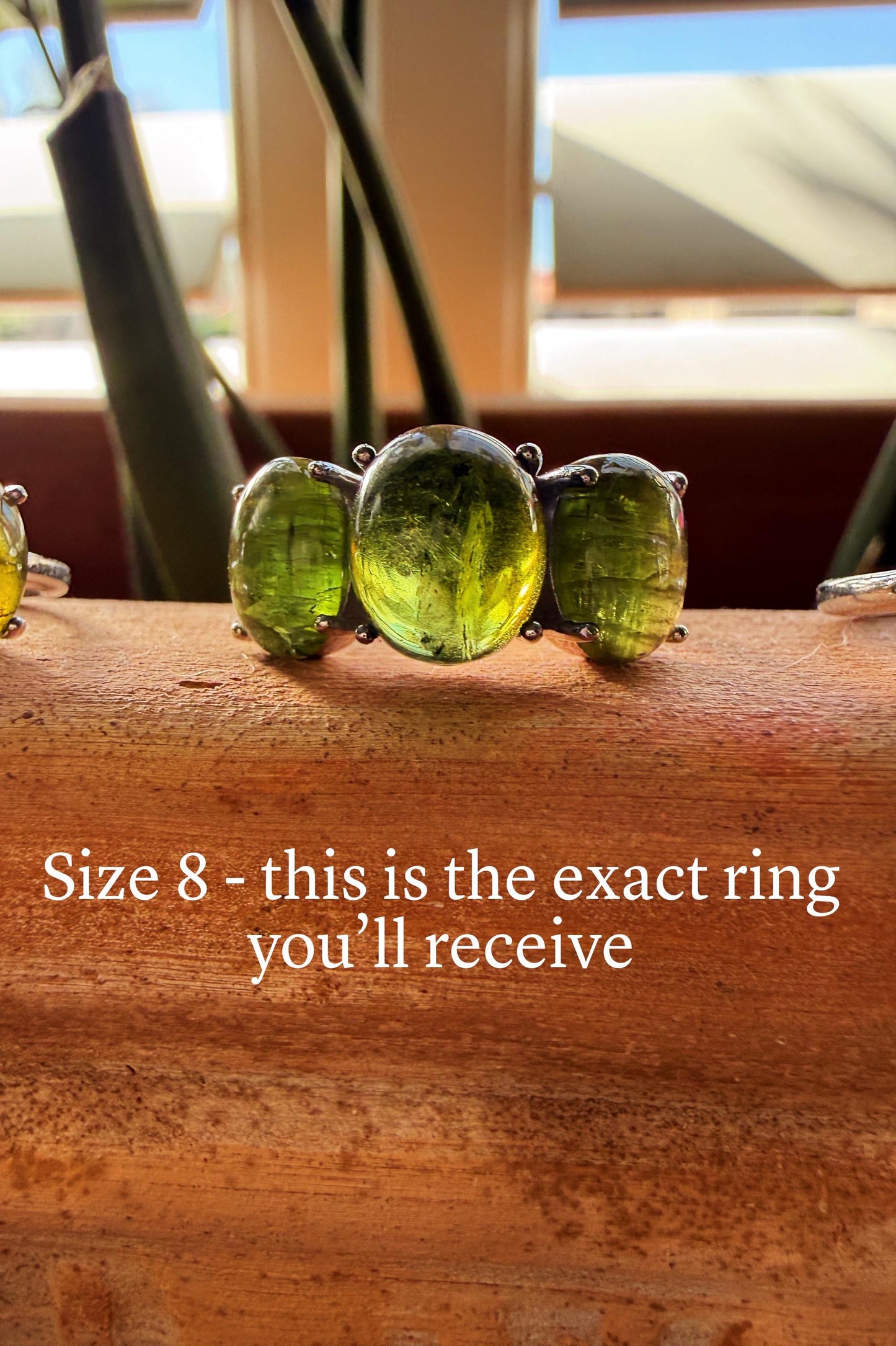 Handmade Green Tourmaline Gumdrop 3 Stone ring in .925 sterling silver