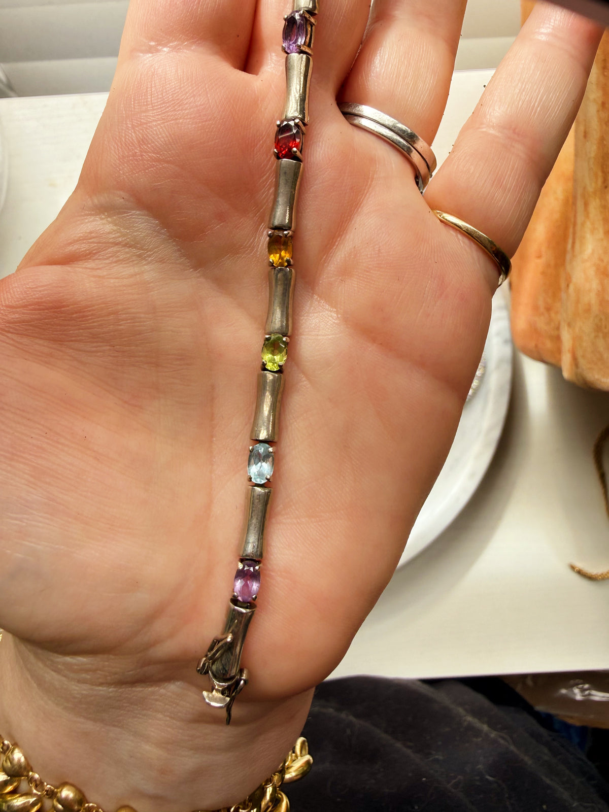 Sterling rainbow link bracelet 6.75”