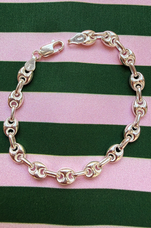 Sterling Silver 6mm puff mariner link bracelet 7”
