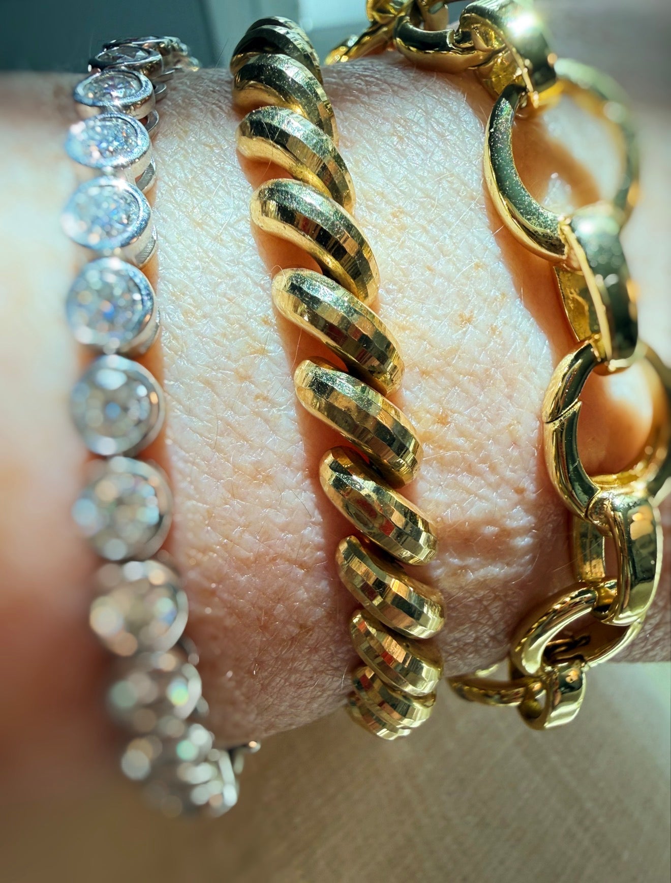 Vintage 14k yellow gold disco cut San Marco bracelet 6.75”