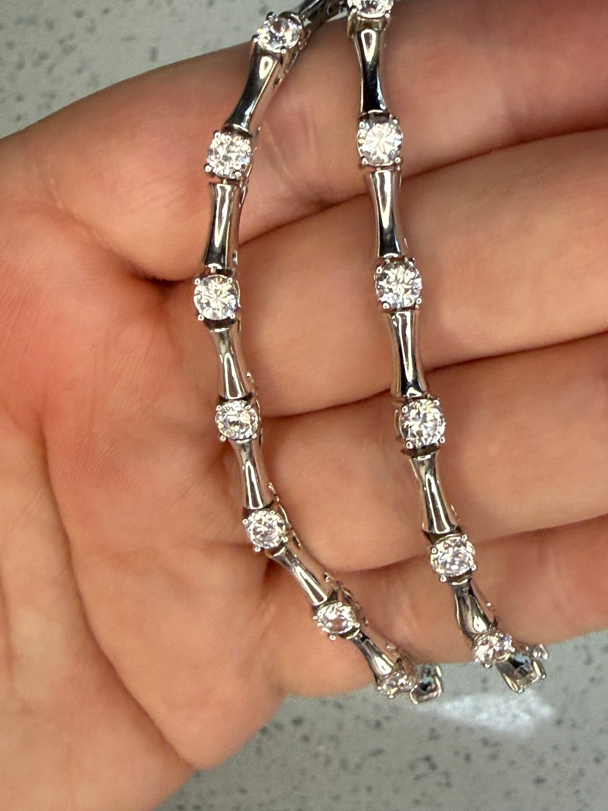 Vintage sterling silver CZ bamboo link necklace 16”
