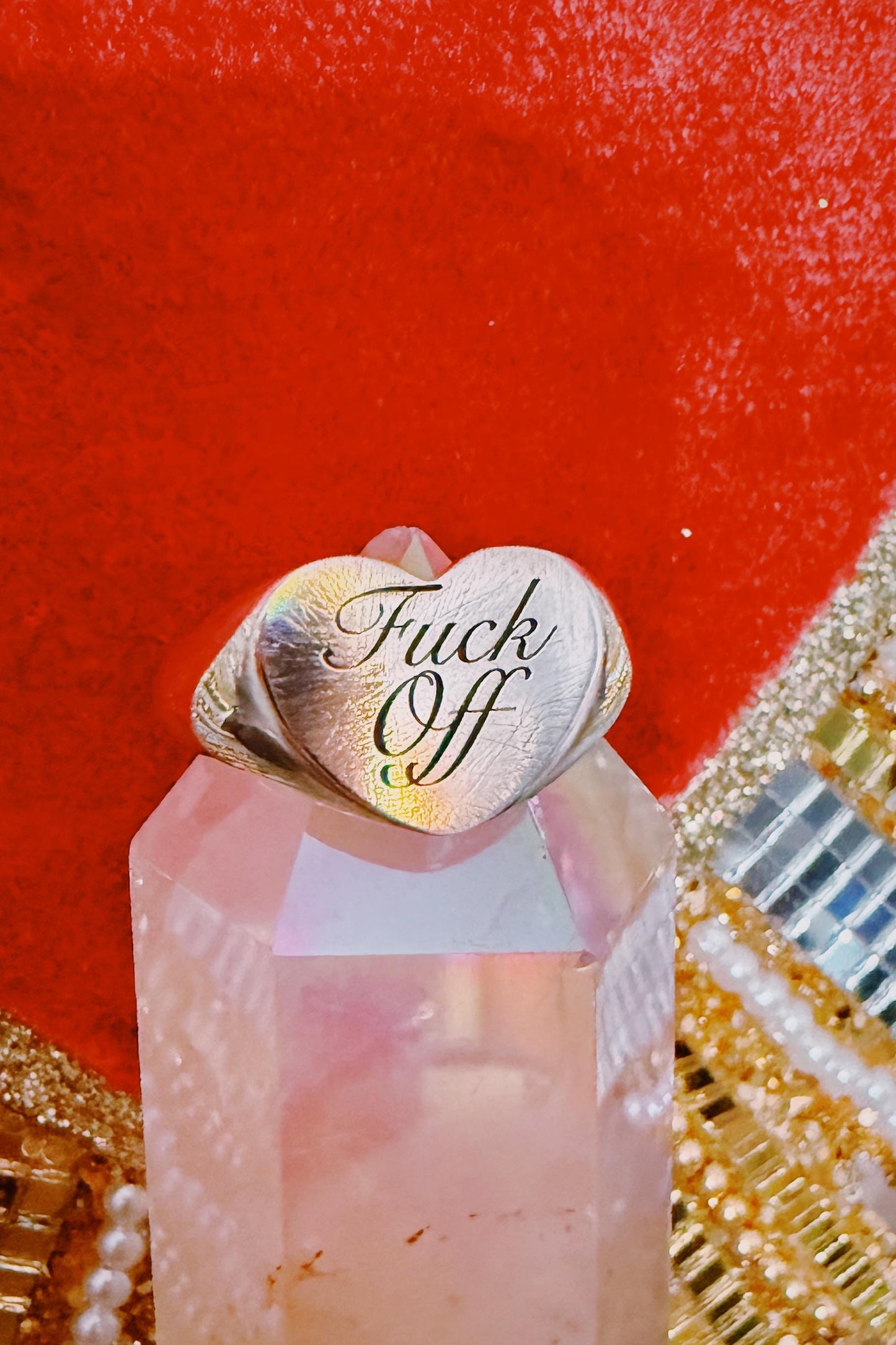 F Off Sterling Silver Heart Signet ring, made to order