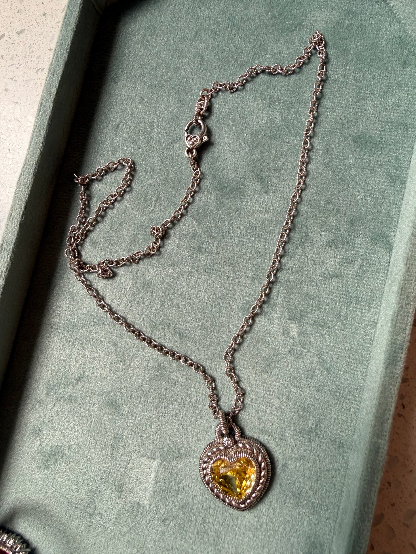Judith Ripka Sterling Silver and Yellow Heart Pendant Necklace 17”