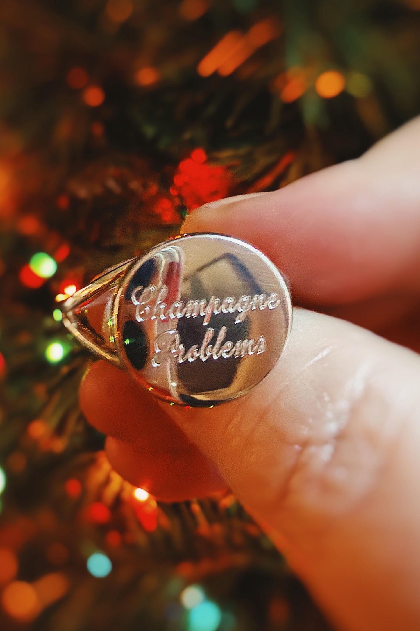 Champagne Problems Hand Engraved Sterling Silver ring sizes 6-10