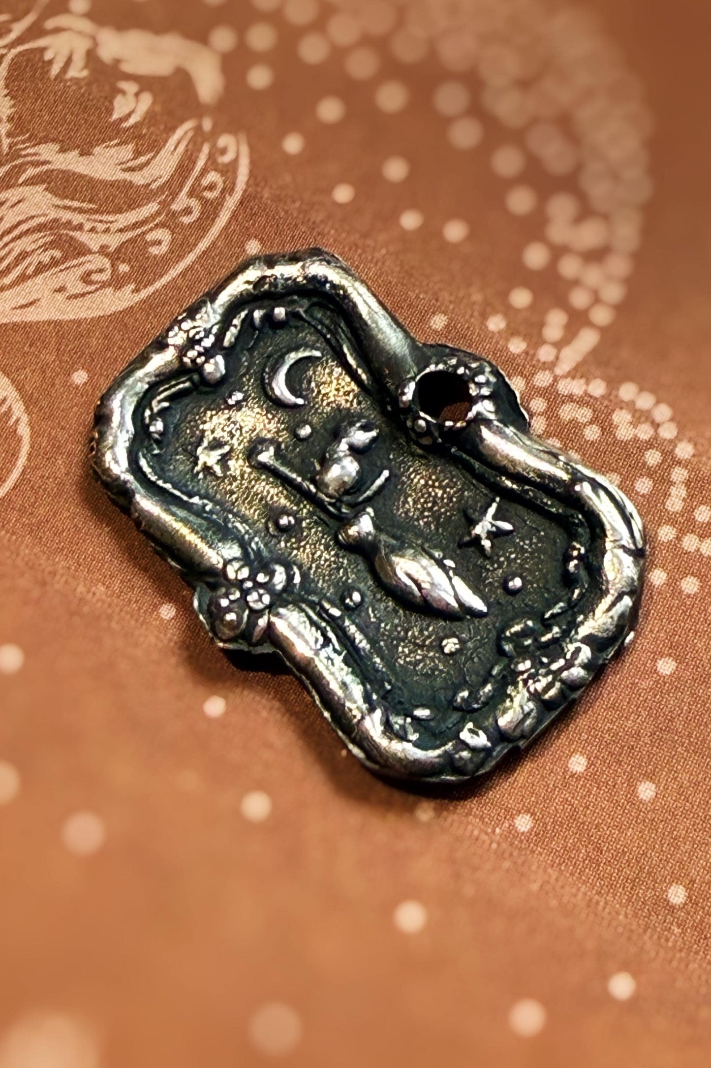 Witch’s Familiar Wax Seal Good Luck Charm Pendant in .999 Fine silver