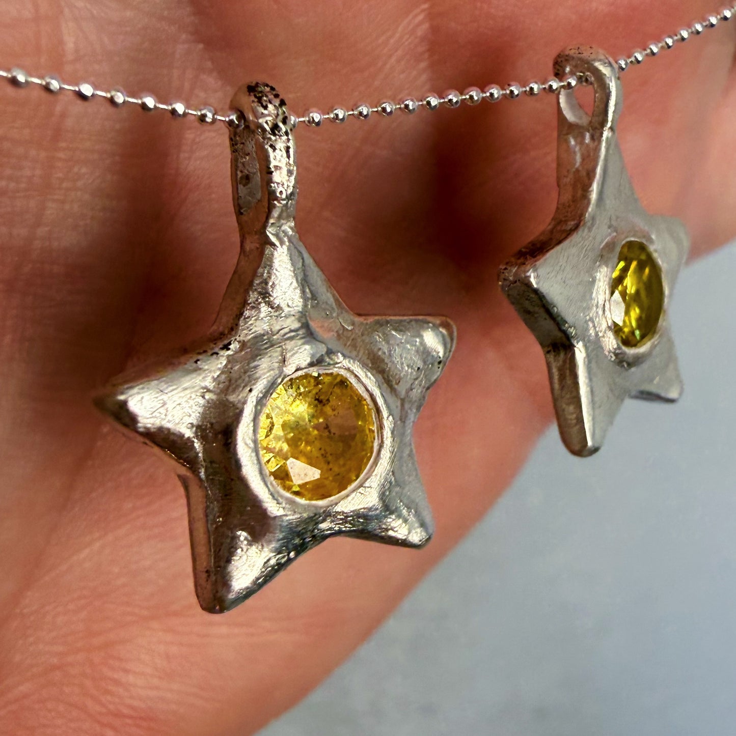 .999 Fine Silver Handmade Gemset Star Charm