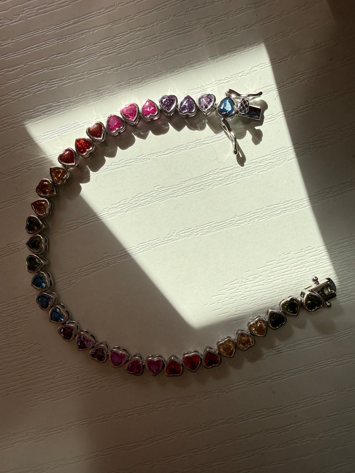 Sterling Silver Rainbow Heart Tennis Bracelet 7”
