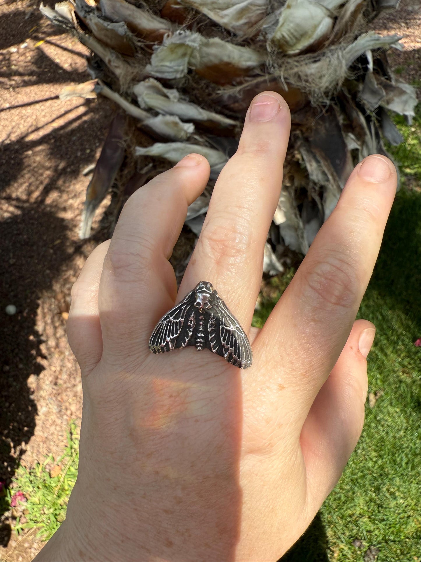 Deaths Head Moth Pendant necklace or ring made to order in Fine silver