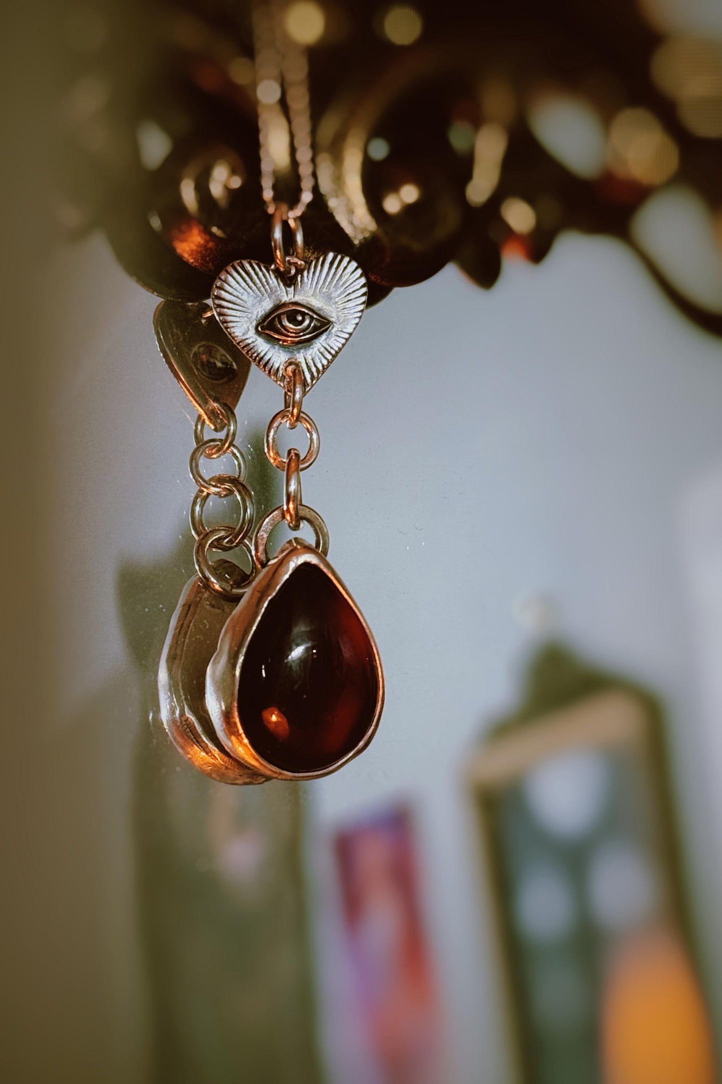 Bleeding Heart Sterling silver and garnet handmade necklace with 18” chain