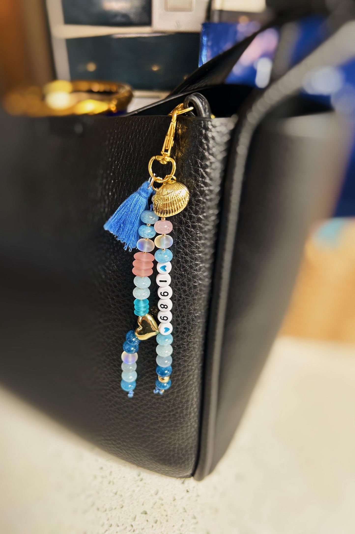 Handmade 1989 Era Genuine Gemstone 18k Gold Filled Keychain Bag Charm Friendship Bracelet style