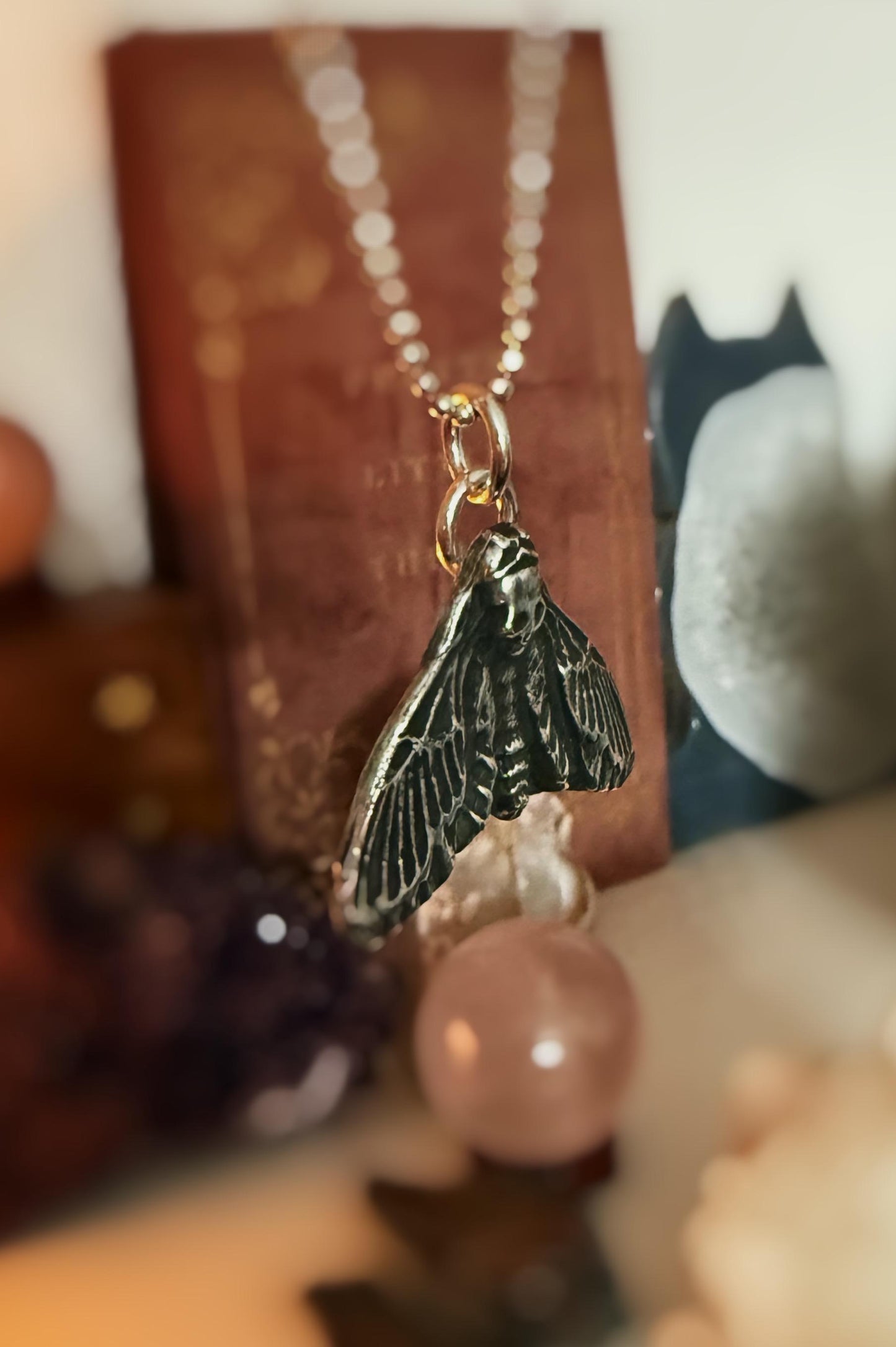 Deaths Head Moth Pendant necklace or ring made to order in Fine silver