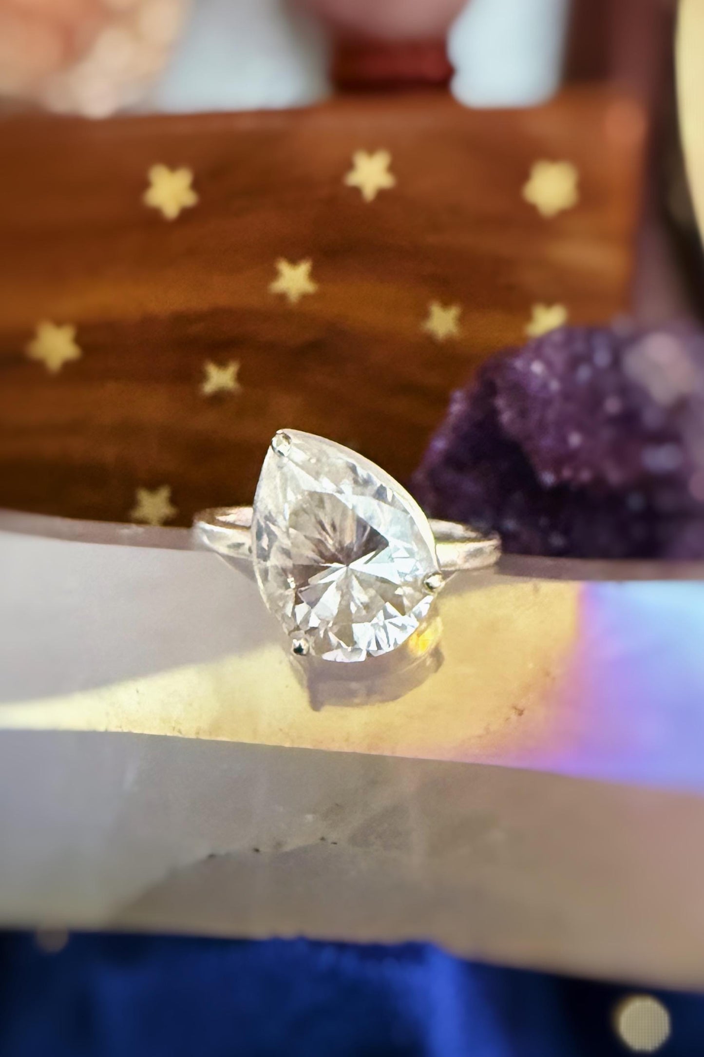 6 ct Pear Moissanite Solitaire Tilted Modern Engagement Ring .925 Sterling Silver