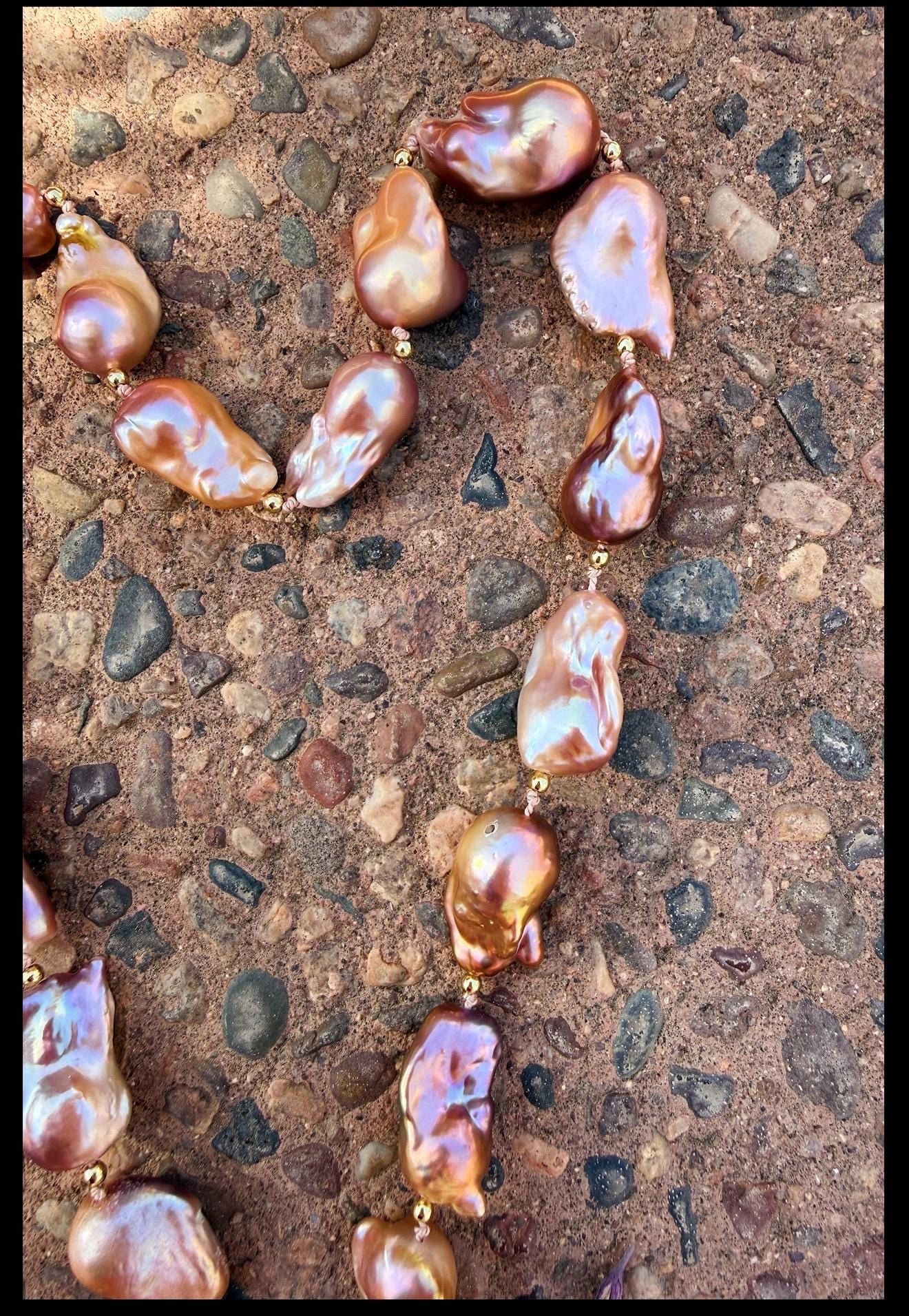 Genuine Freshwater Baroque Pearl and 18k Gold Filled Bead Necklace