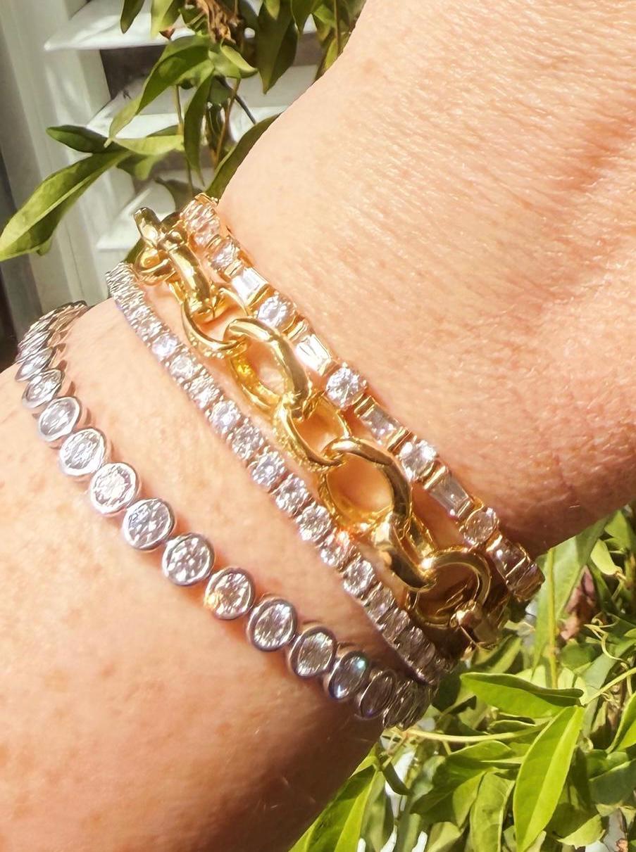 Sterling silver round and baguette CZ tennis bracelet 6.25”