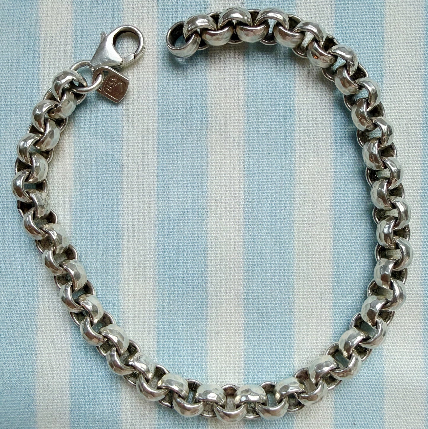 .999 Fine Silver Hammered Rolo Chain Bracelet 7.5”