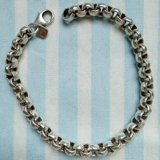 .999 Fine Silver Hammered Rolo Chain Bracelet 7.5”