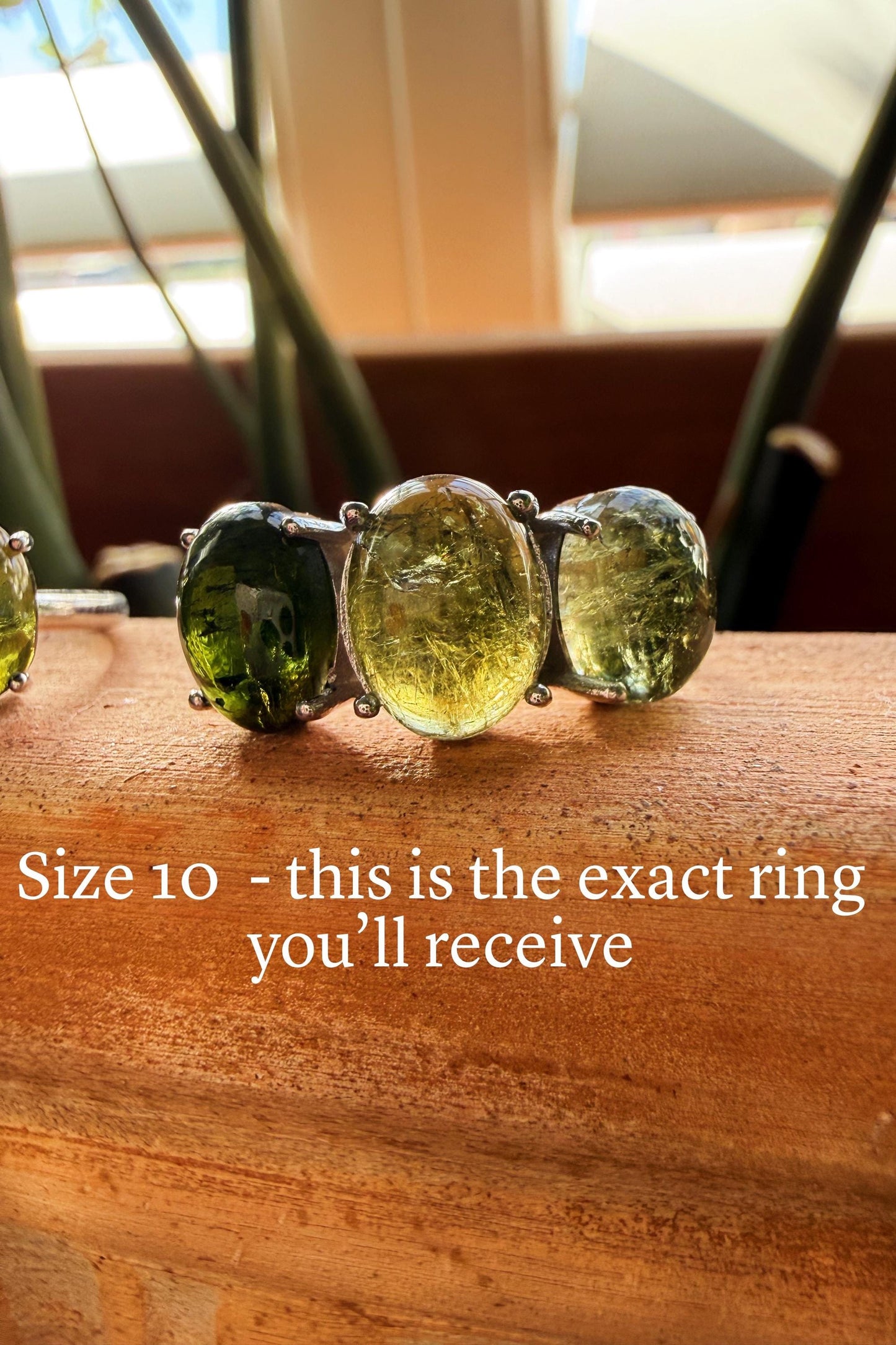 Handmade Green Tourmaline Gumdrop 3 Stone ring in .925 sterling silver