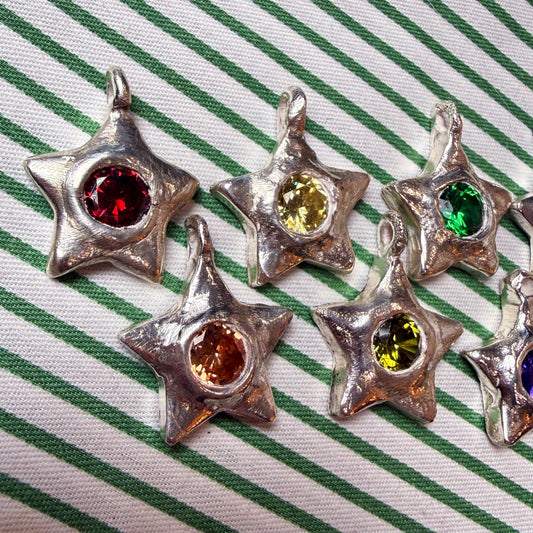 Custom Listing - .999 fine silver star with ruby pink CZ